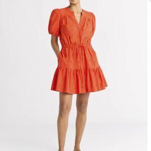 Free Assembly Women's Cotton Eyelet Tiered Mini Dress w/ Puff Sleeves Size L NEW